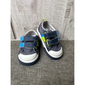 See Kai Run Toddler Boys Shoes Sz 5 Navy & Neon Green Sneakers Hook Loop Straps